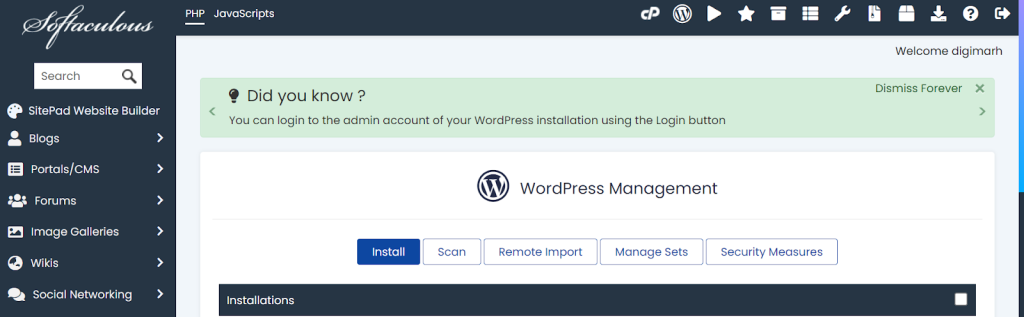 install wordpress via softaculous on cpanel