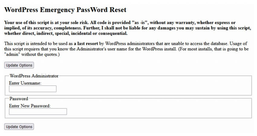 Reset WordPress Admin Password